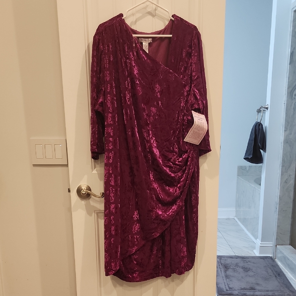 Roaman's Rich Burgundy Long Sleeve Dress